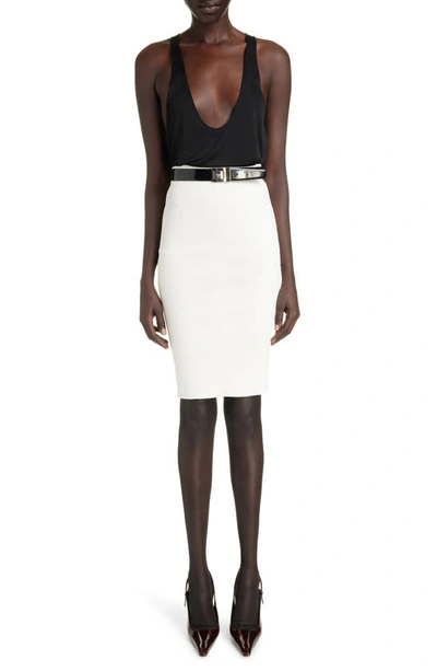 Shop Saint Laurent Rib Pencil Skirt In Naturel