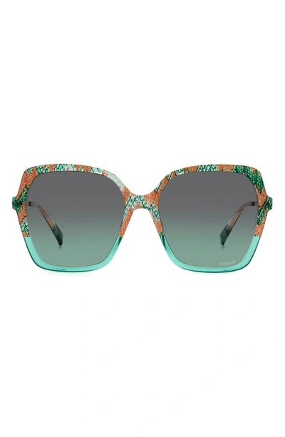 Shop Missoni 57mm Square Sunglasses In Pattern Pink Green/ Gray Green