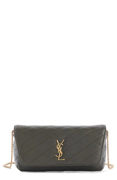 Shop Saint Laurent Gaby Quilted Leather Crossbody Phone Pouch In Light Musk