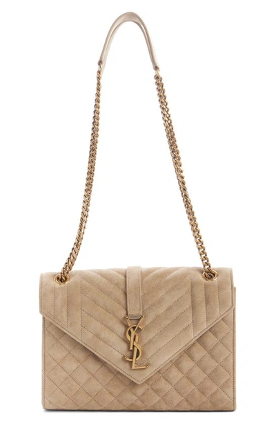 Shop Saint Laurent Small Envelope Suede Crossbody Bag In Matt Gold