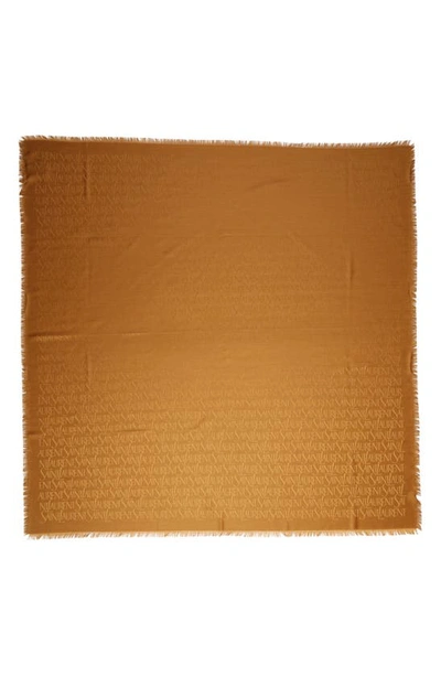 Shop Saint Laurent Grand Allover Logo Silk & Wool Scarf In Golden Brown