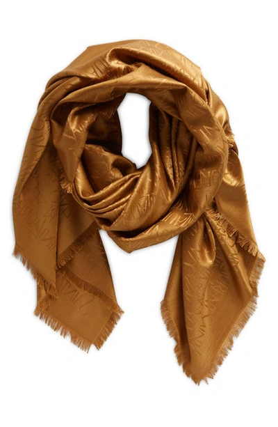 Shop Saint Laurent Grand Allover Logo Silk & Wool Scarf In Golden Brown