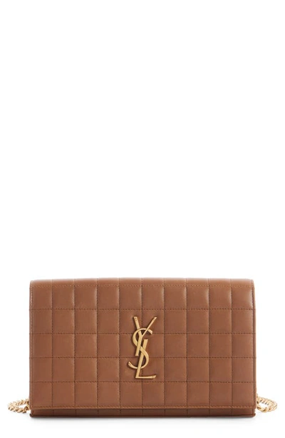 Shop Saint Laurent Cassandre Quilted Leather Wallet On A Chain In Fox