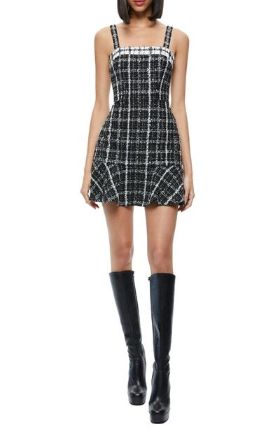 Shop Alice And Olivia Kaidra Plaid Tweed Minidress In Black/ Off White