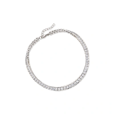 Shop Ross-simons Princess-cut Cz Tennis Anklet In Sterling Silver