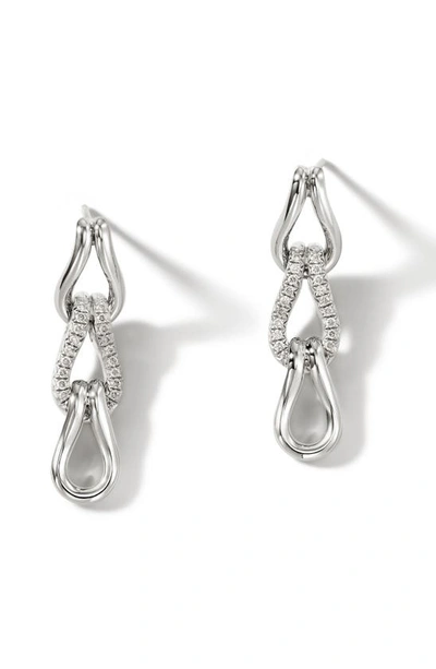 Shop John Hardy Surf Pavé Diamond Link Drop Earrings In Silver