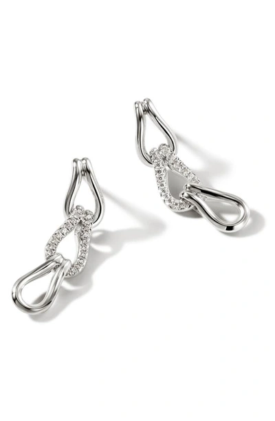 Shop John Hardy Surf Pavé Diamond Link Drop Earrings In Silver