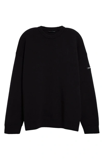 Shop Balenciaga Oversize Double Face Wool Blend Crewneck Sweater In Black