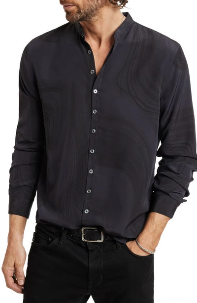 Shop John Varvatos Estill Swirl Print Band Collar Shirt In Jet Black