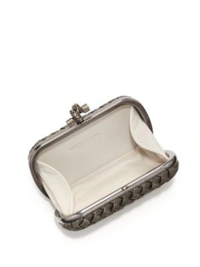 Shop Bottega Veneta Intrecciato Brass Knot Clutch In Argento-silver