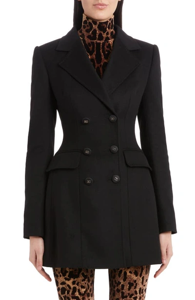 Shop Dolce & Gabbana Double Breasted Virgin Wool & Cashmere Jacket In Black