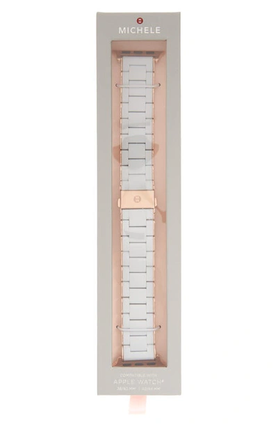 Michele Five-link Silicone-wrapped Bracelet Band For Apple Watch, White In Light Grey