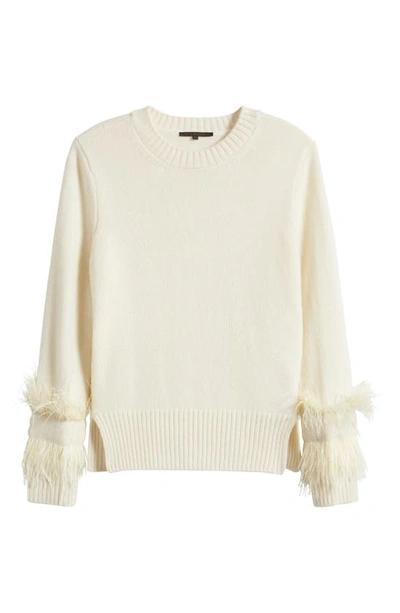 Shop Kobi Halperin Billie Feather Trim Cashmere Sweater In Ivory