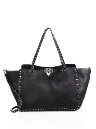 Shop Valentino Noir Rockstud Medium Leather Tote In Black