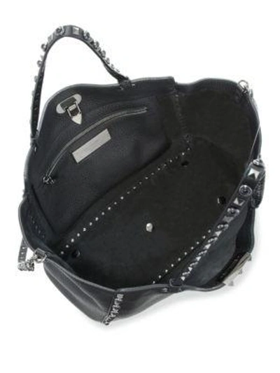 Shop Valentino Noir Rockstud Medium Leather Tote In Black