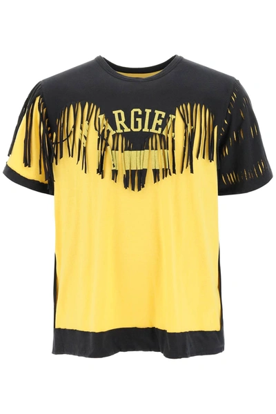 Shop Maison Margiela Décortiqué Fringe T Shirt In Yellow, Black