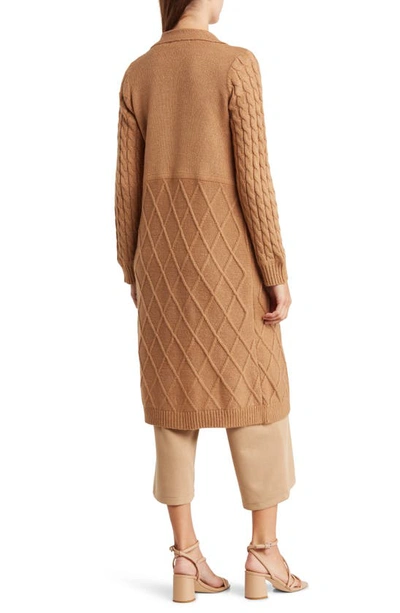 Shop By Design Abigail Cable Knit Long Cardigan In Camel