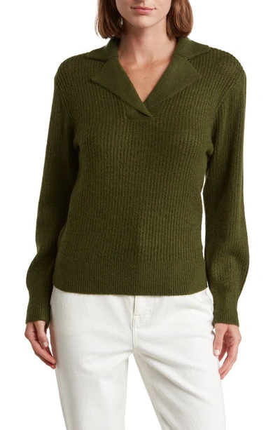Shop By Design Miley Johnny Collar Pullover Sweater In Rifle Green