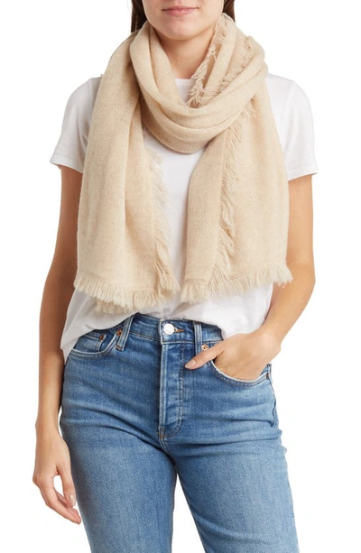 Shop La Fiorentina Fringe Wool & Cashmere Blend Scarf In Beige