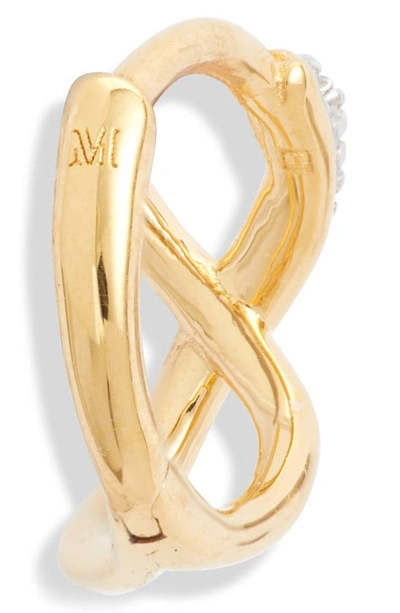 Monica Vinader Riva Cross Diamond Huggie Hoop Earrings In 18ct Gold Vermeil/st Silver