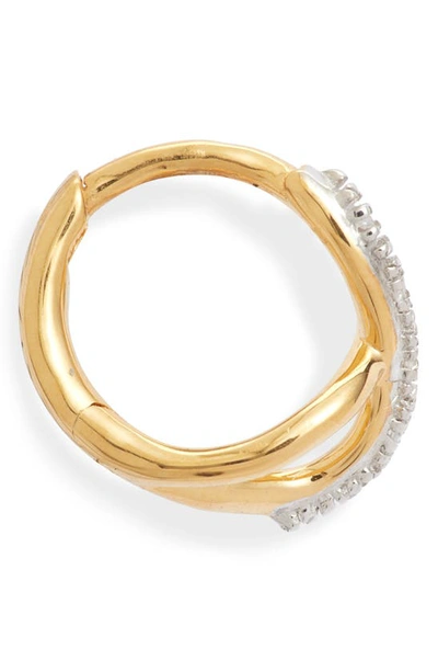 Monica Vinader Riva Cross Diamond Huggie Hoop Earrings In 18ct Gold Vermeil/st Silver