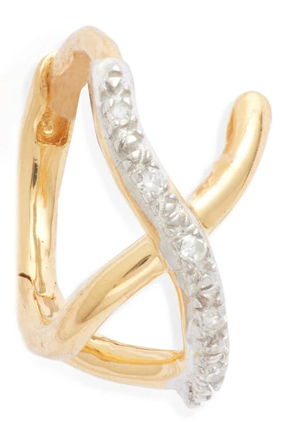 Monica Vinader Riva Cross Diamond Huggie Hoop Earrings In 18ct Gold Vermeil/st Silver
