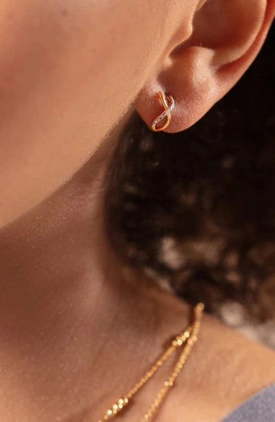 Monica Vinader Riva Cross Diamond Huggie Hoop Earrings In 18ct Gold Vermeil/st Silver
