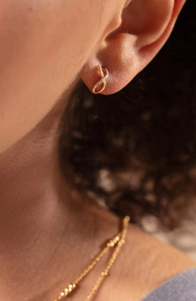 Monica Vinader Riva Cross Diamond Huggie Hoop Earrings In 18ct Gold Vermeil/st Silver