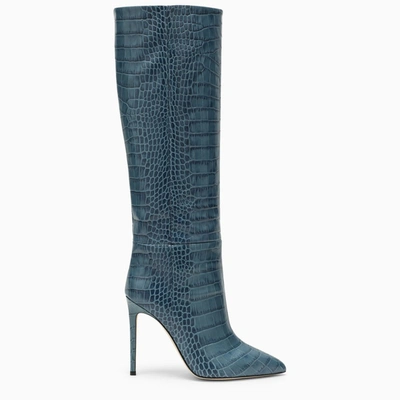 Shop Paris Texas Denim Boot In Crocodile-look Leather In Blue