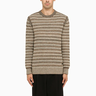 Shop Loro Piana Striped Cashmere Crew-neck Sweater In Brown