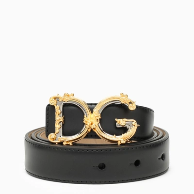 Shop Dolce & Gabbana Dolce&gabbana | Black Leather Belt With Dg Buckle