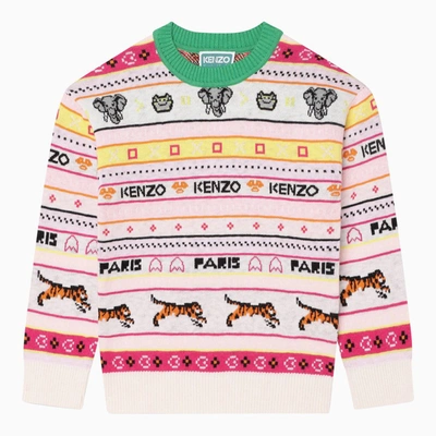 Shop Kenzo Ivory Striped Crew-neck Sweater In White