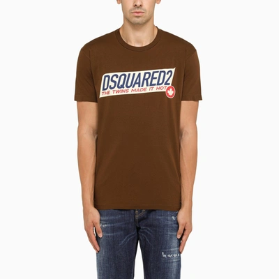 Shop Dsquared2 Brown Crew-neck T-shirt With Logo