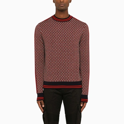 Shop Balmain | Blue/red Wool Crew-neck Sweater In Burgundy