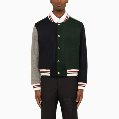 Shop Thom Browne | Color-block Bomber Jacket In Wool In Green