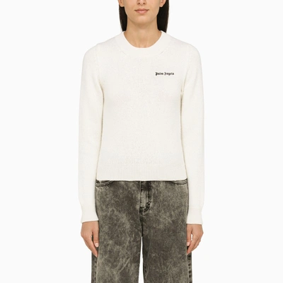 Shop Palm Angels | Butter Wool Jumper With Logo Embroidery In Beige