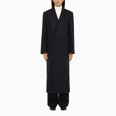 Shop Loulou Studio | Double-breasted Navy Pinstripe Coat In Blue