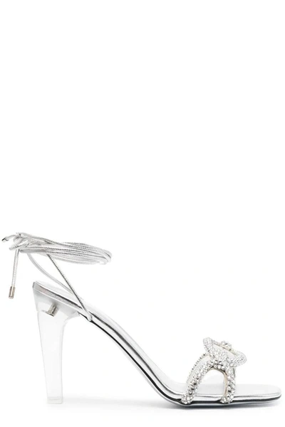 Valentino 100 Crystal Chain Sandals In Silver