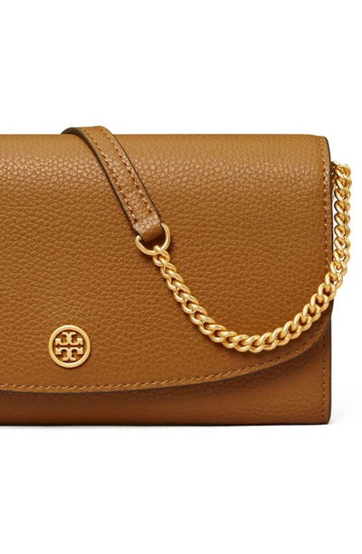Shop Tory Burch Robinson Leather Wallet On A Chain In Tigers Eye