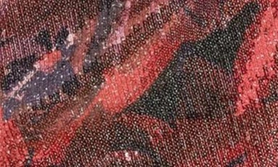 Shop Anne Klein Floral Sequin Long Sleeve Faux Wrap Dress In Titian Red Multi