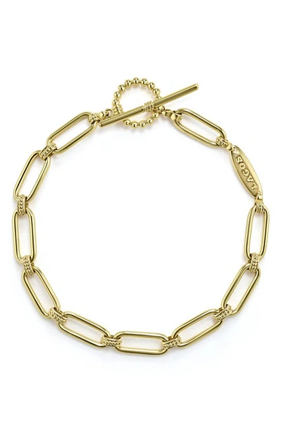 Shop Lagos Signature Caviar Smooth Link Toggle Bracelet In Gold