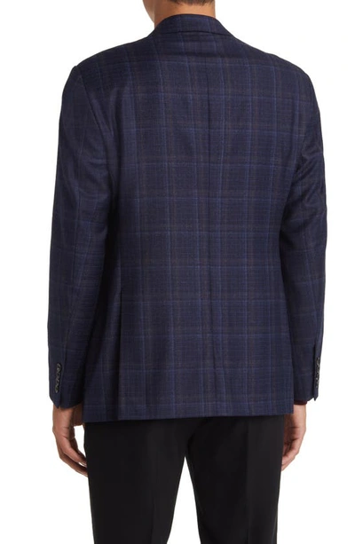 Emporio Armani Plaid Virgin Wool Blazer In Solid Medium Blue
