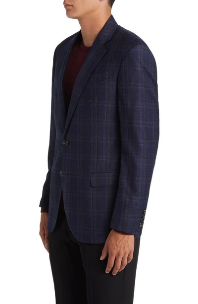 Emporio Armani Plaid Virgin Wool Blazer In Solid Medium Blue