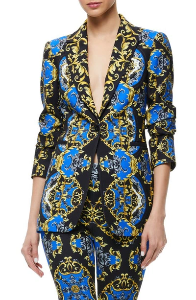 Shop Alice And Olivia Breann Tapestry Print Fitted Blazer In Regal Romance Sapphire