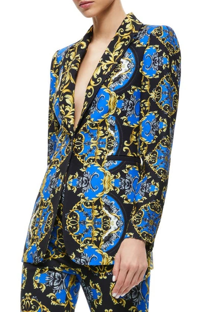 Shop Alice And Olivia Breann Tapestry Print Fitted Blazer In Regal Romance Sapphire
