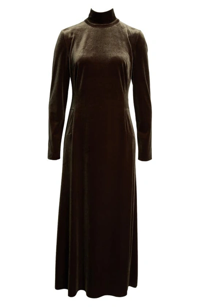 Shop Akris Mock Neck Long Sleeve Fluid Stretch Velvet Gown In 054 Moss