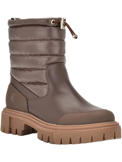 Shop Calvin Klein Relika Womens Faux Leather Lugged Sole Winter & Snow Boots In Brown