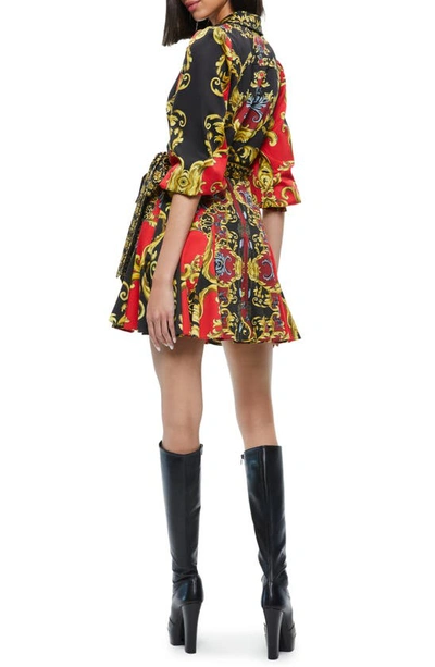 Shop Alice And Olivia Alisa Scarf Print Long Sleeve Stretch Cotton Wrap Minidress In Regal Romance Bordeaux