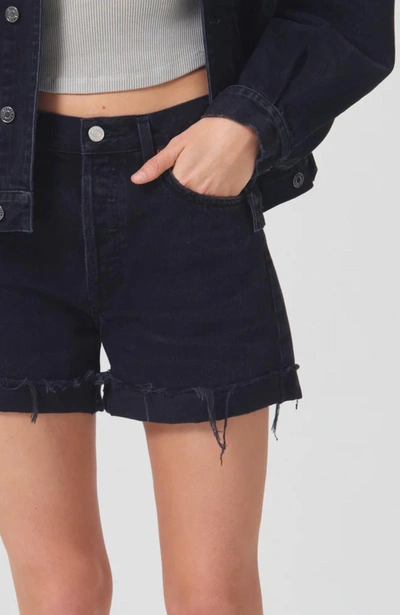 Shop Agolde Parker Long Shorts With Cuff In Lucid In Black