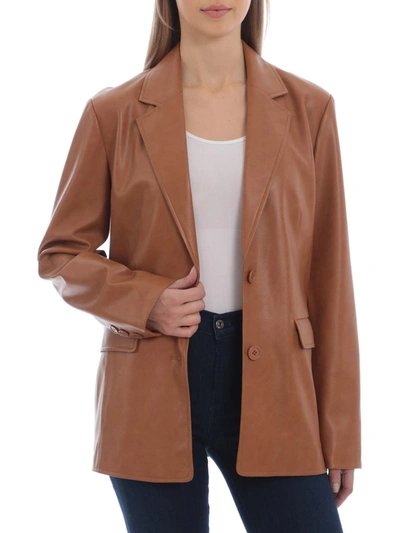 Shop Avec Les Filles Womens Faux Leather Cold Weather Shirt Jacket In Brown
